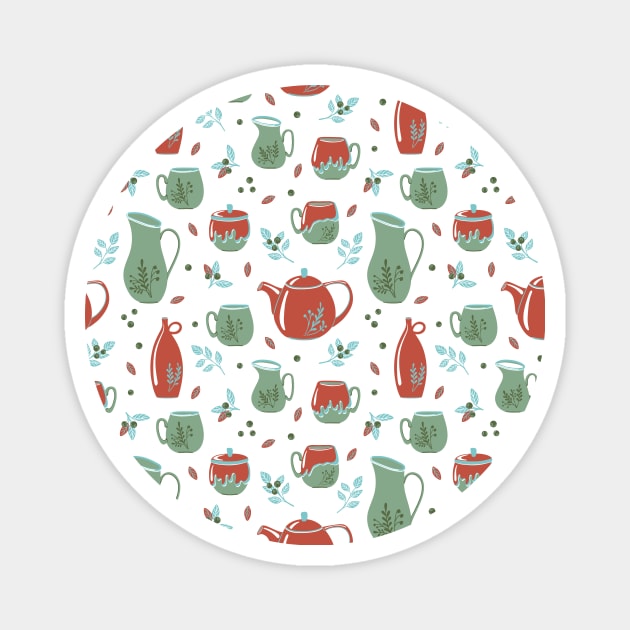 Pattern with ceramic kitchenware and plants Magnet by DanielK